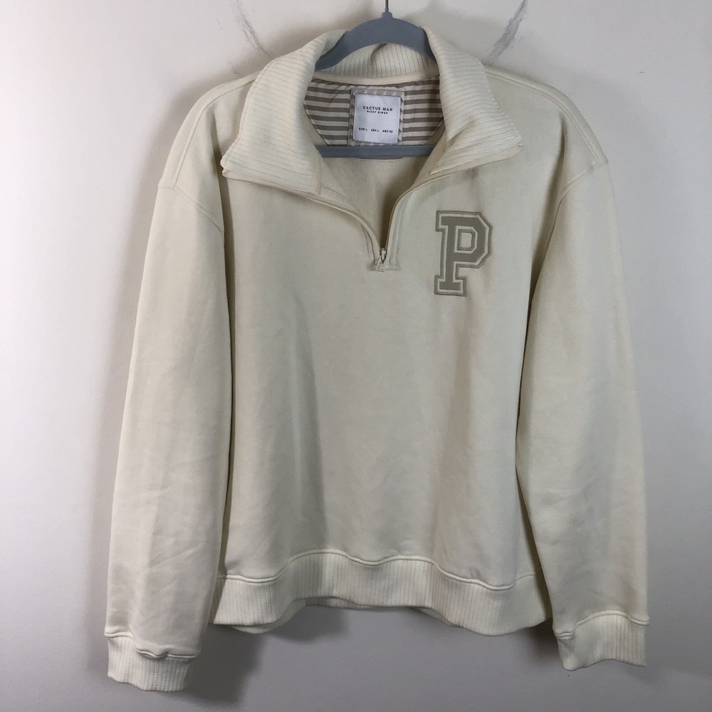 Cactus Man by Ricky Singh 1/4 Zip Sweater Pullover Men's Sz Large Beige